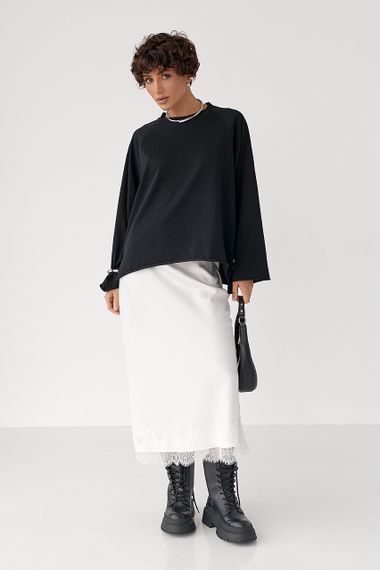 Атласна спідниця міді з мереживом - білий цвет, M (є розміри) | Зображення 2