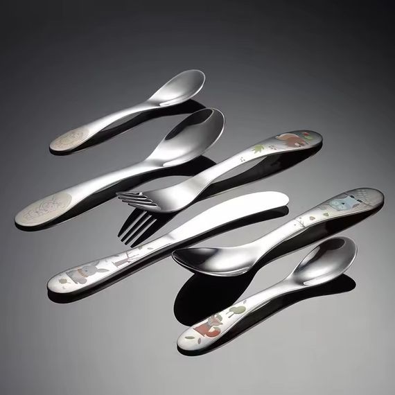 Набор детских столовых приборов с животными 4 предмета нержавеющая сталь Серебристый | Зображення 1