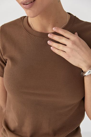 Однотонна жіноча еластична футболка - коричневий цвет, ONE SIZE (є розміри) | Зображення 3
