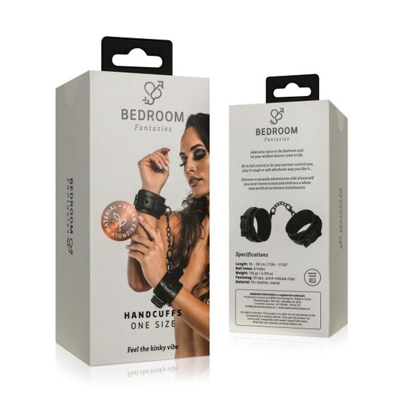 Наручники Bedroom Fantasies: Faux Leather Handcuffs One Size, чорні | Зображення 6