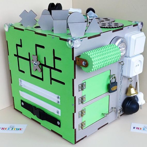 Бизикуб / бизиборд / busyboard. Найкращий подарунок для вашої дитини. (салатово-сірий) Суперціна!!! | Зображення 8