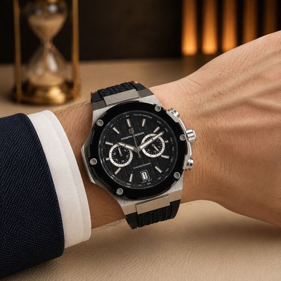 Чоловічий годинник Pagani Design PD-YS032 Silver-Black-Black Rubber на каучуковому ремінці | Зображення 3