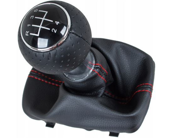 Audi A3 I 8L S-Line (96-03) ручка КПП перемикання передач чорна 5 ступка + чохол чорний з червоною ниткою + рамка, Ауді А3 1 8Л