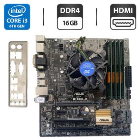 Комплект: Материнська плата Asus B150M-C / Intel Core i3-6100 (4 ядра по 3.7 GHz) / 16 GB DDR4 / Socket LGA 1151 / Задня заглушка б/в