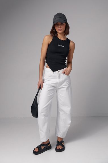 Женская майка в рубчик с асимметрией и надписью Amour - черный цвет, M (есть размеры) | Зображення 2