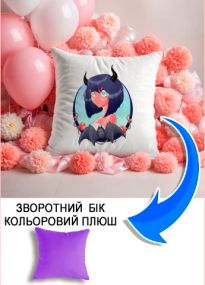 Подушка плюшева Мерч Крафт Дизайн з принтом аніме Дівчини демони бузковий плюш квадратна 33х33 см