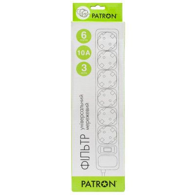 Сетевой фильтр питания Patron 3m (SP-1063W), 6 розеток White (EXT-PN-SP-1063W) | Зображення 1