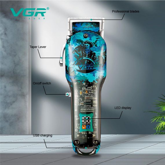 Акумуляторна стрижна машинка VGR V-886C Green з LED-дисплеєм, 9000RPM (47868-V-886C_989) | Зображення 5