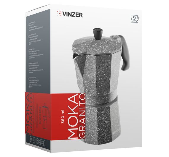 Кавоварка гейзерна алюмінієва Vinzer Moka Granito 50399, на 9 чашок, для дому та офісу | Зображення 2
