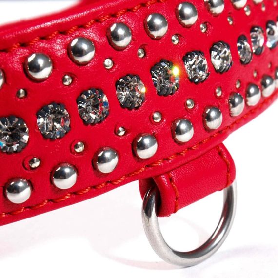Нашийник шкіряний зі стразами DS Fetish червоний (Голландія) Sex Aura | Зображення 1