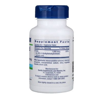 Витамин Life Extension Оптимизированный фолат, Optimized Folate, 1000 мкг, 100 таб (LEX-19391) - Топ Продаж! | Зображення 1
