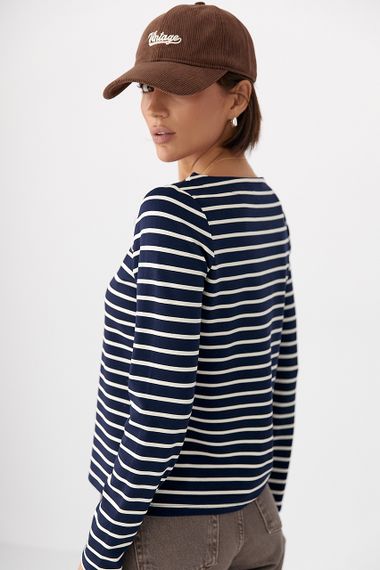 Трикотажний лонг у смужку - темно-синій цвет, L (є розміри) | Зображення 1