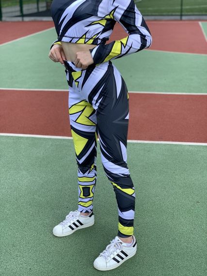 Спортивні легінси 4Profi з принтом "Геометрія" сірий/жовтий (дайвінг) розмір S дайвінг 15698