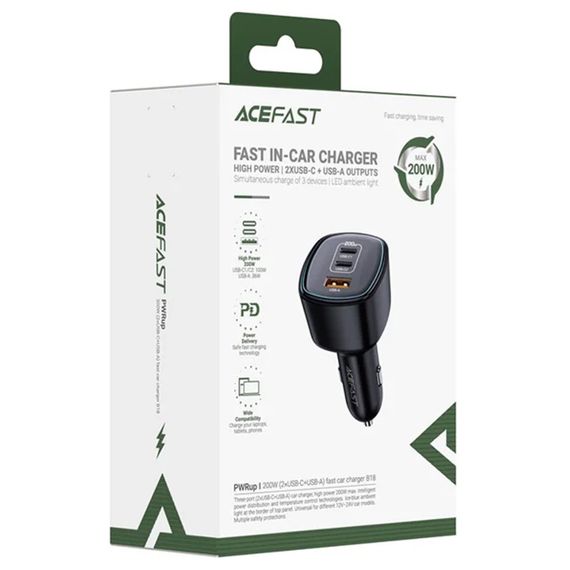 АЗУ Acefast B18 PD100W+QC3.0 total 200W (1USB-A/2C) Black | Зображення 4