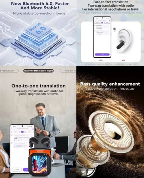 Бездротові навушники HTC NE20 AI з функцією переведення в режимі реального часу, Bluetooth V6.0 iPhone/Android, Black | Зображення 8