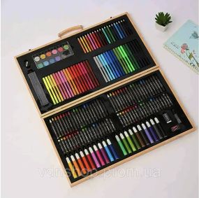 Детский набор для рисования и творчества 180 предметов в деревянном чемодане