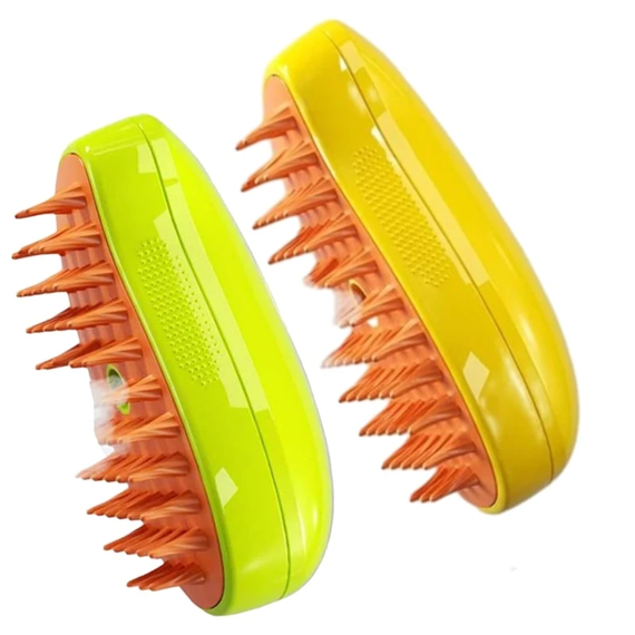 Щетка расческа с парой для вычесывания животных Желтая / Зеленая