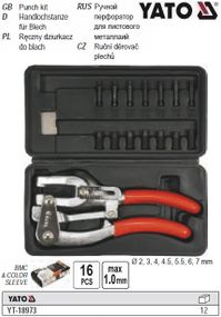 Набор клещи для прокалывания отверстий YATO Польша в листовом металле Ø=2-7 мм 16 штук YT-18973