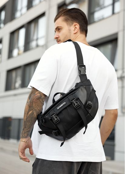 Большая мужская сумка бананка Sambag DynamicDart черная тканевая 38 × 21 × 7 см (80411701m) | Зображення 3