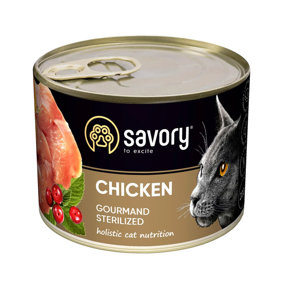 Вологий корм Savory Sterilized Chicken для дорослих стерилізованих котів, курка 200г