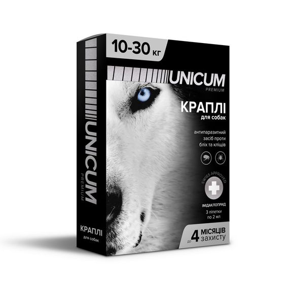 Капли от блох и клещей для собак весом 10-30 кг Unicum premium, 3 пип