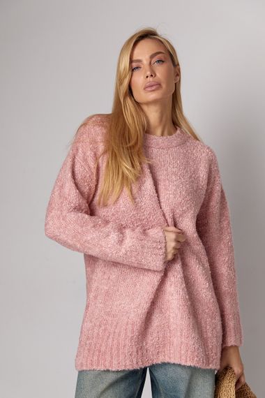 Жіночий подовжений в'язаний джемпер oversize - пудра цвет, ONE SIZE (є розміри) | Зображення 4