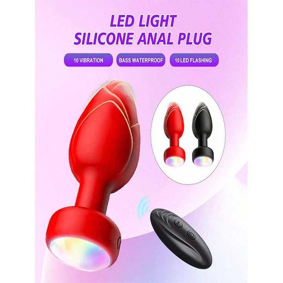 Анальна пробка що світиться з вібрацією і Д/У Light Anal Plug 3,5*9 см червона — Анальні іграшки | Зображення 7