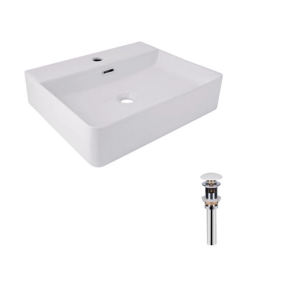 Комплект Qtap Nando LT: Раковина підвісна прамокутна 500х420х130 мм White + Донний клапан PU02O