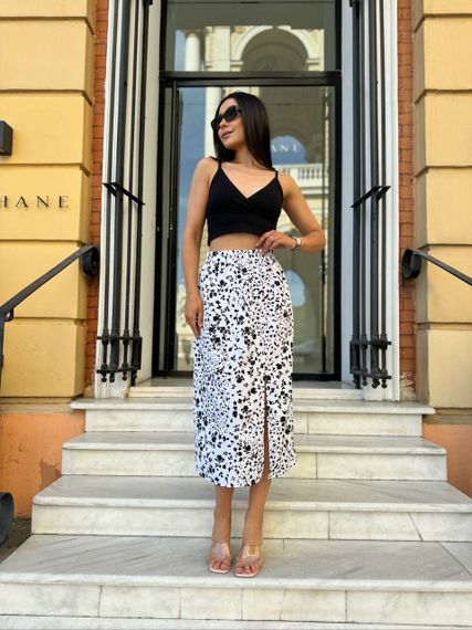 Женская летняя легкая юбка миди с разрезом с цветочным принтом AG150 размер 42/44 цвет белый | Зображення 1