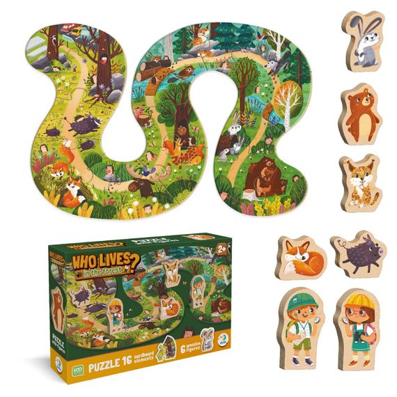 Детский пазл с деревянными фигурками "Кто живет в лесу?" 300608, 16 элементов | Зображення 1