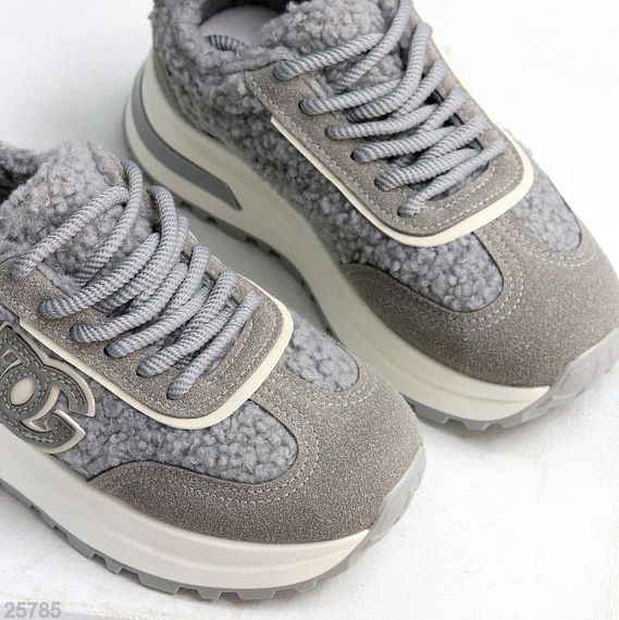Теплые замшевые серые кроссовки с мехом Тедди доступная цена | Зображення 8