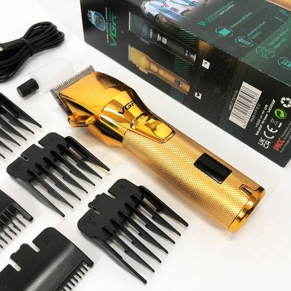 Акумуляторна машинка для стрижки волосся VGR V-280 з дисплеєм та насадками якісна. Колір: золотий | Зображення 6