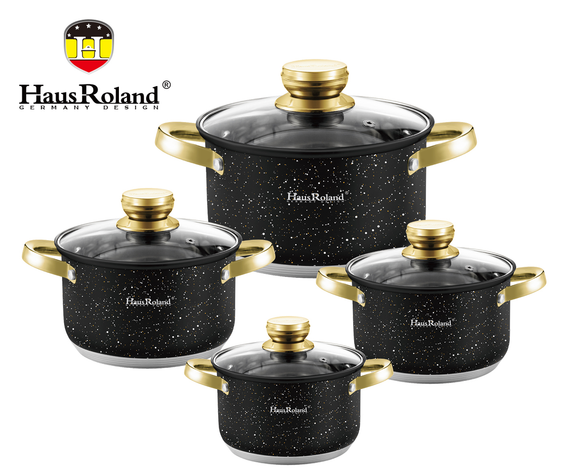 Набор кастрюль Haus Roland HR131-10, 4 шт из нержавеющей стали 2,1/2,8/3,9/6,1 л, с гранитным покрытием. Черный (HR131-10)