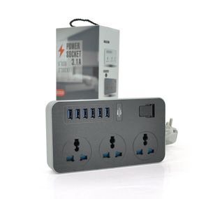 Сетевой фильтр ТВ-Т09.3 розетки + 6 USB,2м,сечение 3х0.75мм,3000W,Black-grey,Box