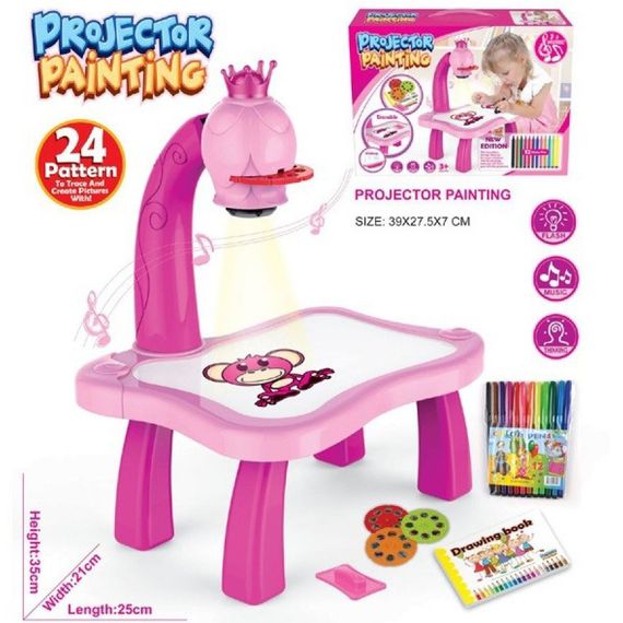 Рожевий Дитячий стіл проектор для малювання з підсвічуванням Projector Painting 24 Деталі | Зображення 2