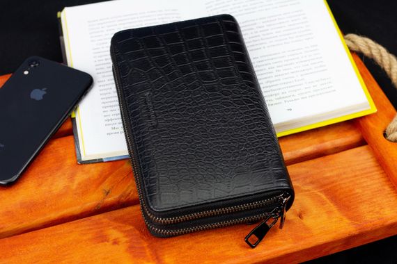 Черный кошелек-клатч на две молнии с фактурной натуральной кожи  Marco Coverna MCJP-5902B | Зображення 9