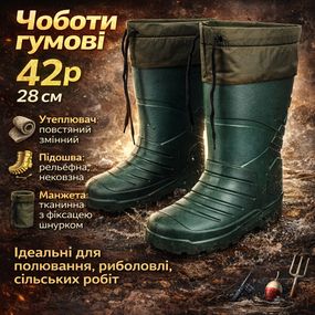 Тактичні гумові водонепроникні чоботи 42р 28см, Чоботи якісні утеплені гумові Зручні FL-98