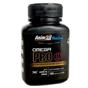 Вітаміни AnimAll VetLine Omega Cat PRO для котів та кішок 0.5 г × 100 табл