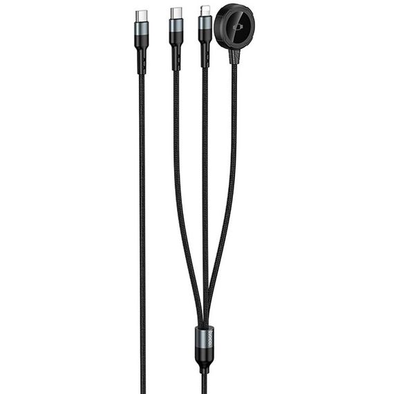 Дата кабель Hoco CW64 3in1 Type-C to iWatch/Lightning/Type-C 15W (1.2m) Black | Зображення 2
