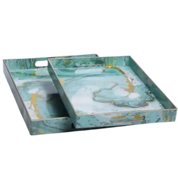 Набір підносів декоративних Turquoise 2 штуки 40х30х4 см з ручками HP-HK-B9 | Зображення 3