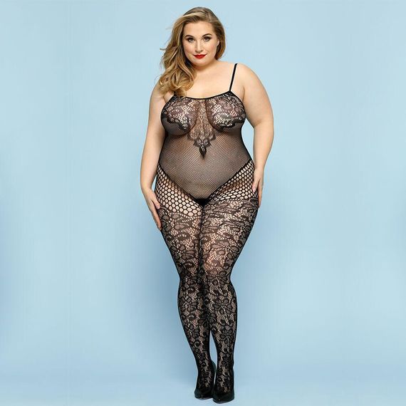 Відвертий бодістокінг JSY «Фатальна Скарлет» Plus Size, Black, імітація боді, мереживо, доступ Sex Aura