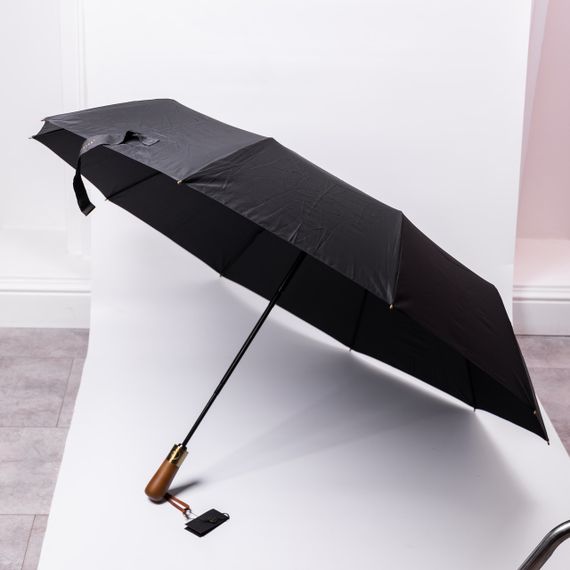 Парасолька автоматична з дерев'яною ручкою класична з поліестеру діаметр 116 см Чорна HP-23-8B | Зображення 4