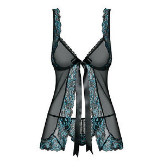 Комплект Obsessive Amanta babydoll Чорно-Бірюзовий L/XL | Зображення 3