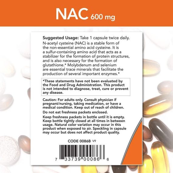 NOW NAC-ACETYL CYSTEINE 600mg  100 vcaps | Зображення 2
