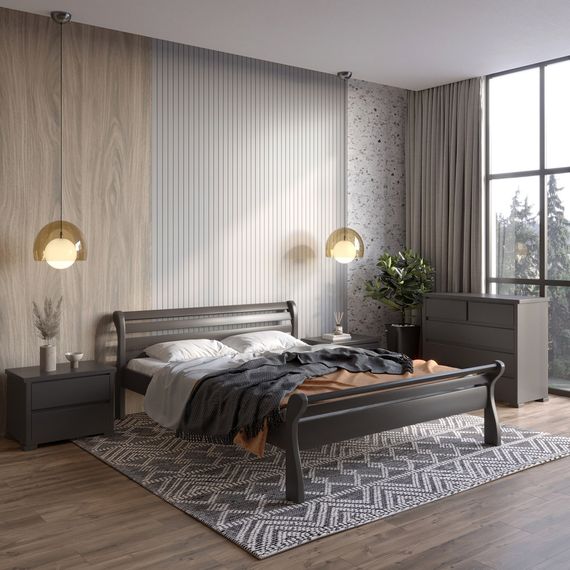 Двоспальне дерев&#039;яне ліжко Mebigrand Верона Графітовий (RAL9011) 160х200 см (MBG-4497)