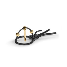 Утяжка для пеніса Mystim Plunging Pete, позолочена, з двома кульками і коротким уретральним зондом