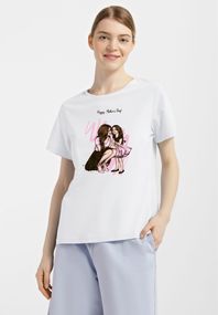 Футболка жіноча біла з принтом "Мама з дочкою", 2XL