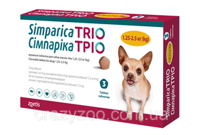 Таблетка против внешних и внутренних паразитов для собак Zoetis Simparica TRIO от 1.3 до 2.5 кг ЦЕНА ЗА 1 ШТ
