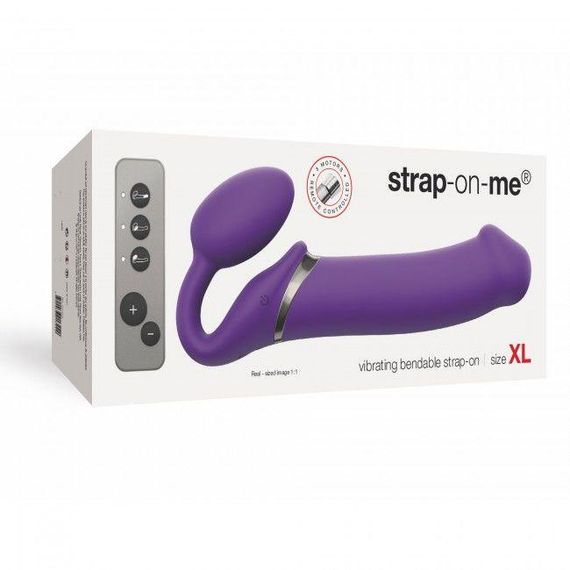 Безремневий страпон з вібрацією Strap-On-Me Vibrating Violet XL, діаметр 4,5см, пульт ДК, регулюється | Зображення 4