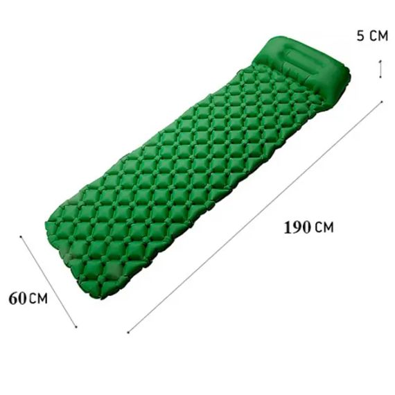 Коврик надувной туристический с подушкой матрас 190x60x5см зеленый с чехлом | Зображення 2